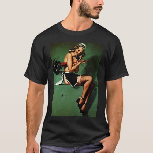 Vintage Retro French Maid Pinup Girl T_Shirt