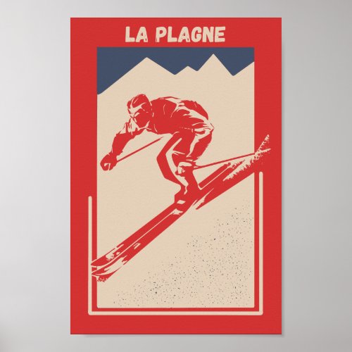 Vintage Retro French Ski Resort La Plagne Poster