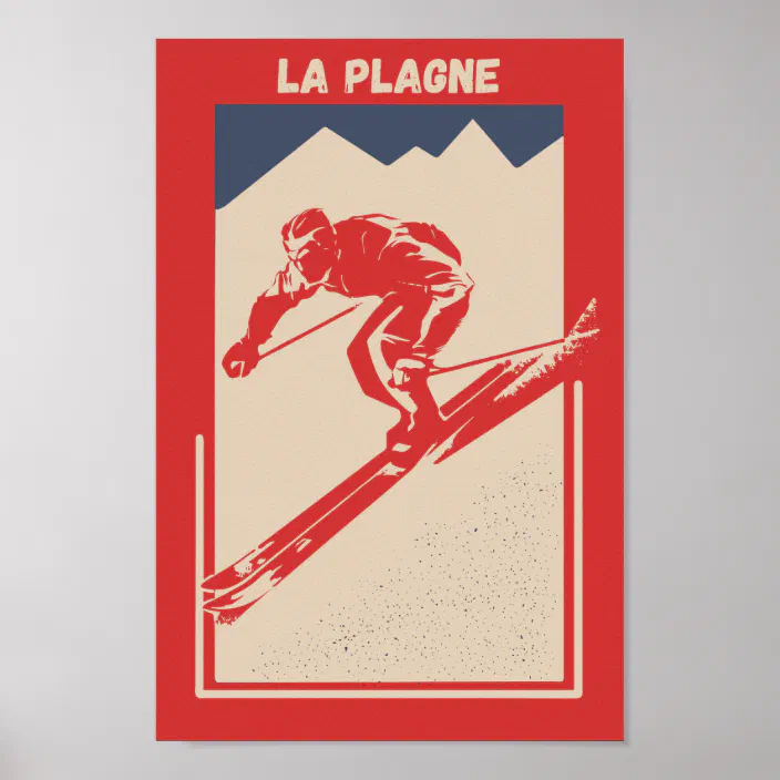 La Plagne French Alps Ski Vintage Travel Poster