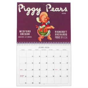 Vintage Retro Fruit Vegetables Crate Label Ads Calendar