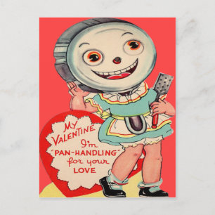 Vintage Retro Frying Pan Valentine Card