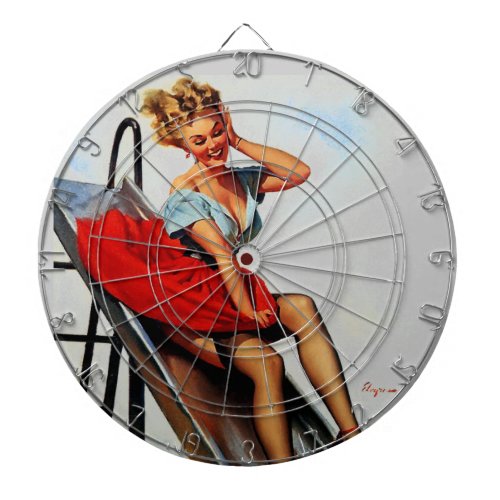 Vintage Retro Fun Slide Pin Up Girl Dartboard With Darts