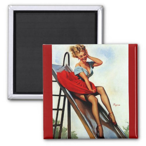 Vintage Retro Fun Slide Pin Up Girl Magnet