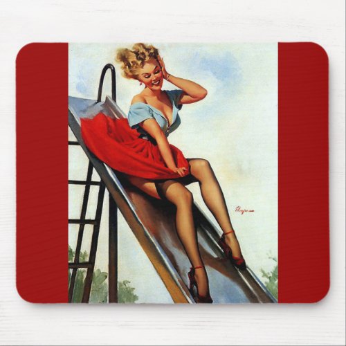 Vintage Retro Fun Slide Pin Up Girl Mouse Pad