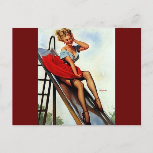 Vintage Retro Fun Slide Pin Up Girl Postcard