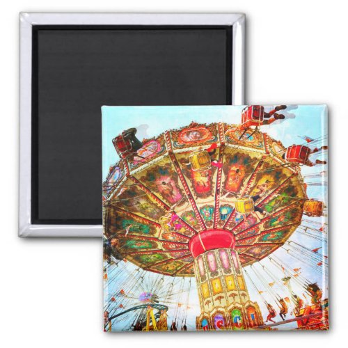 Vintage retro fun yellow carnival swing ride photo magnet