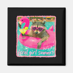 Vintage retro funny beach raccoon girly feral girl magnet