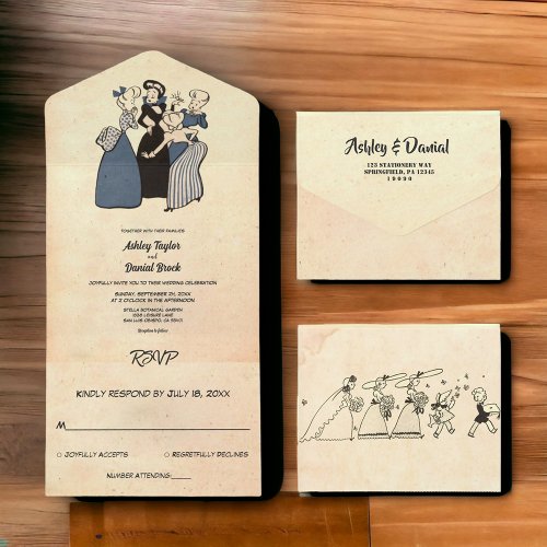 Vintage Retro Funny Engagement Ring Old Wedding All In One Invitation
