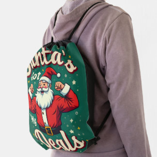 Vintage Retro Funny Santa Flexing Christmas Deals Drawstring Bag