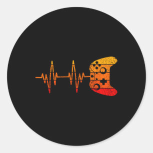 Vintage Retro Gamer Heartbeat Shirt Funny Video Ga Classic Round Sticker