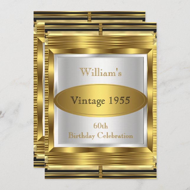 Vintage Retro Gatsby Deco 60th Birthday Party Invitation (Front/Back)