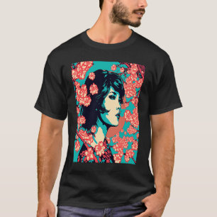 Vintage Retro Geisha Kimono Japanese Samurai Femal T-Shirt