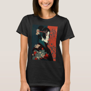 Vintage Retro Geisha Kimono Japanese Samurai Femal T-Shirt