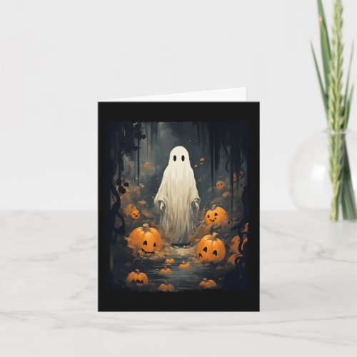 Vintage Retro Ghost In The Forest Gothic Pumpkin H Card