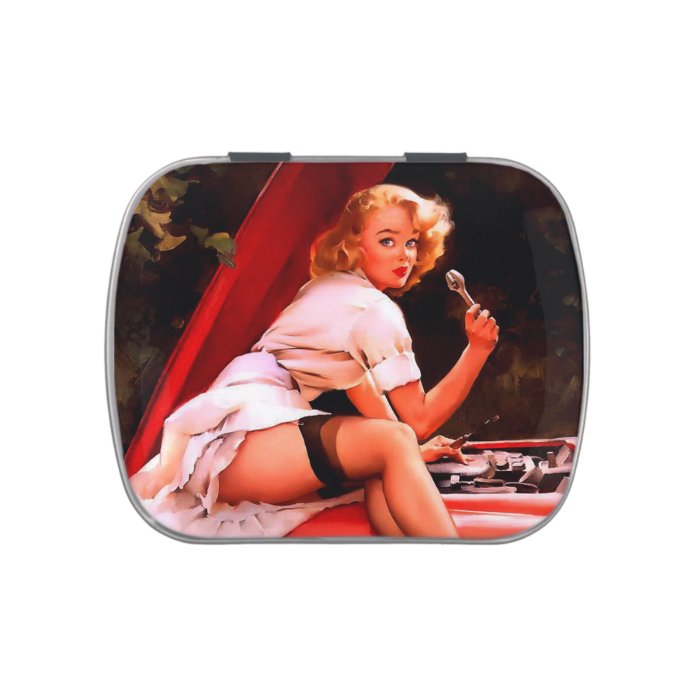 Vintage Retro Gil Elvgren Car Mechanic Pinup Girl Jelly Belly Candy Tins
