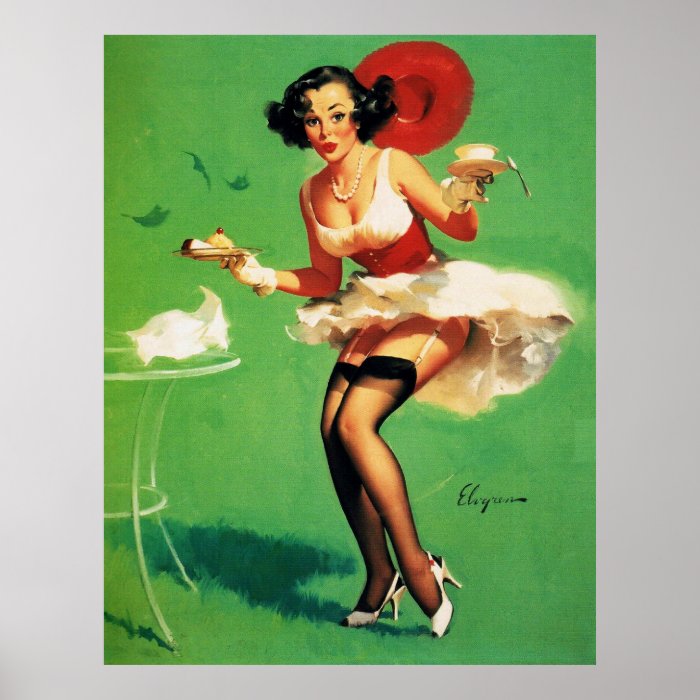 Vintage Retro Gil Elvgren Tea Time Pinup Girl Posters