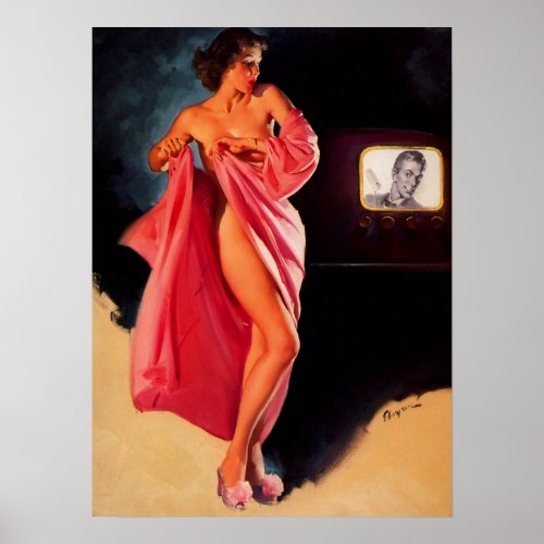 Vintage Retro Gil Elvgren TV Scoop Pinup Girl Poster