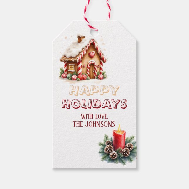 Vintage Retro Gingerbread House Holiday Gift Tag  (Front)