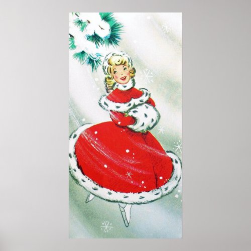 Vintage retro girl Christmas poster