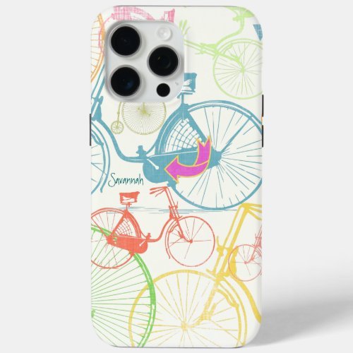 Vintage Retro  Girl Colorful Bicycle Pattern  iPhone 15 Pro Max Case