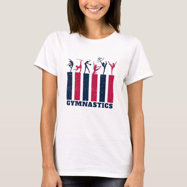 Vintage Retro Girl Gymnast Perform Gymnastic Trick T-Shirt (Front)
