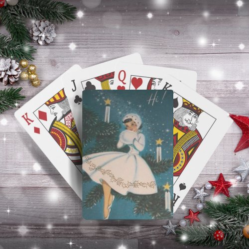 Vintage Retro Girl in Winter White Christmas Poker Cards