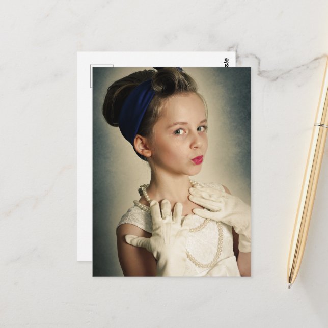 Vintage retro girl postcard (Front/Back In Situ)