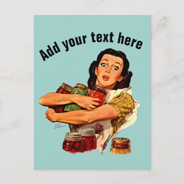 vintage retro girl postcard Of course I Can (Front)