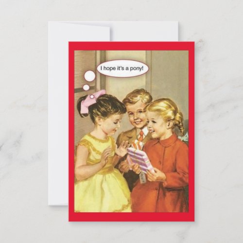 Vintage Retro Girl Wanting Pony Happy Birthday Note Card