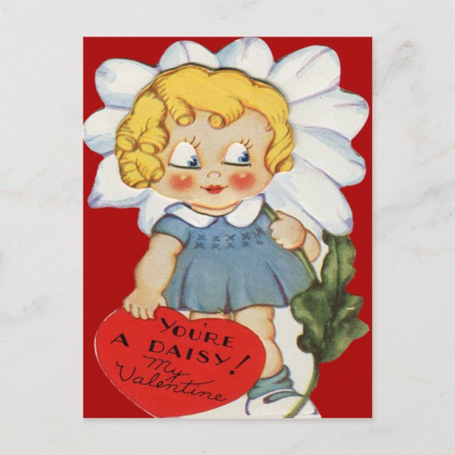 Vintage Retro Girl With Daisy Valentine Card (Front)
