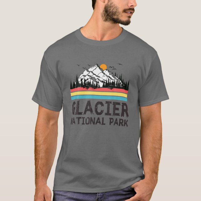 Vintage Retro Glacier National Park Montana T-Shirt (Front)