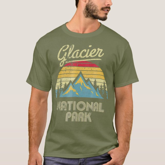 Vintage Retro Glacier National Park Mountain T-Shirt (Front)