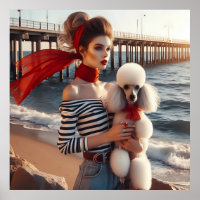 Vintage retro glamour girl with poodle
