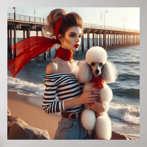 Vintage retro glamour girl with poodle poster