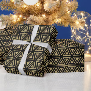 Vintage retro gold black tribal geometric pattern wrapping paper