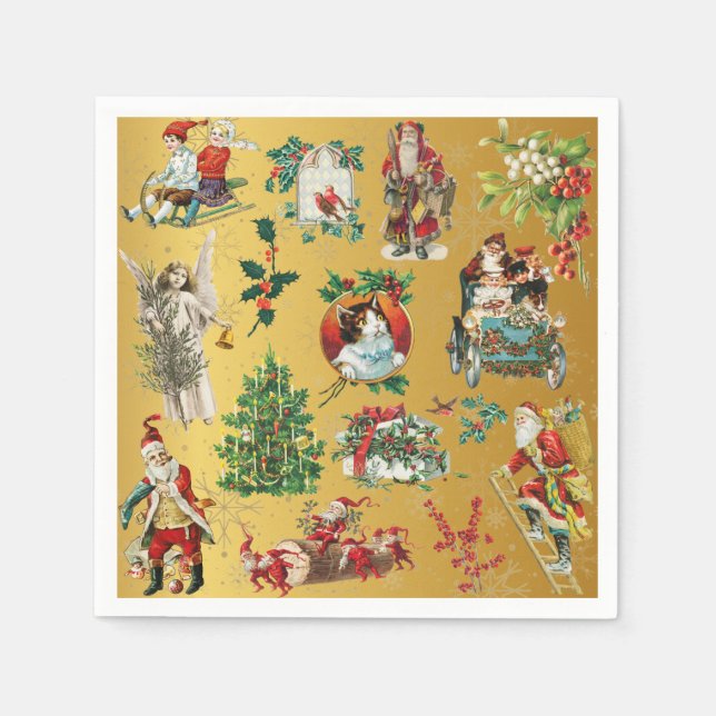 Vintage Retro Gold Christmas Holiday Napkins (Front)
