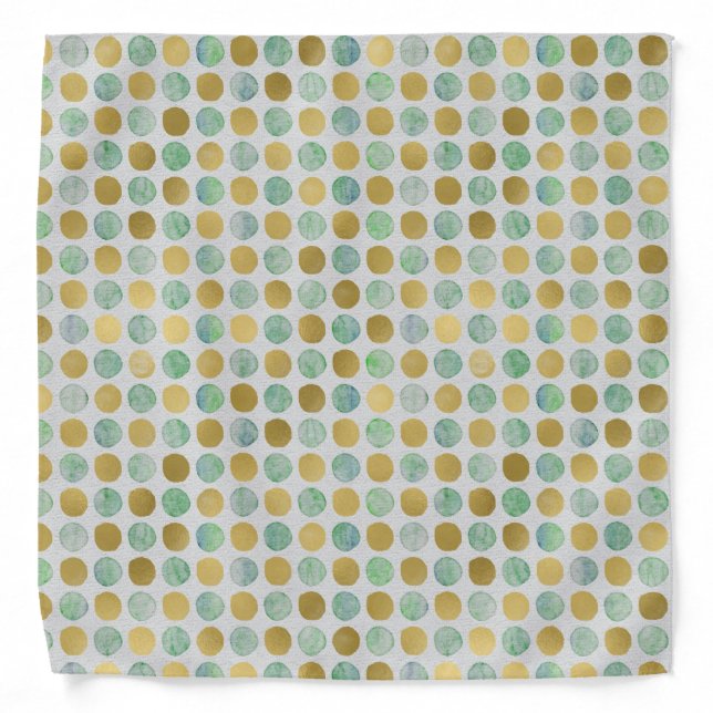 Vintage Retro Gold Teal Brown Dot Pattern Bandana (Front)