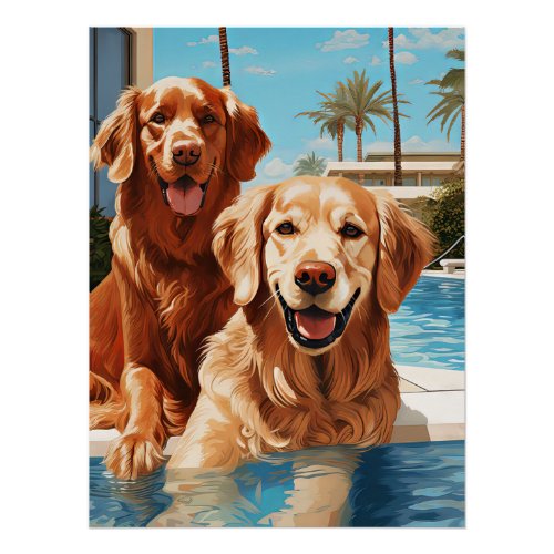 Vintage Retro Golden Retriever Dog Art  Poster