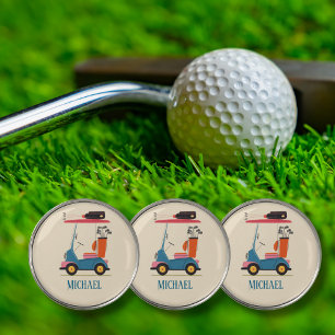 Vintage Retro Golf Cart Cute Blue Monogrammed Ball Marker