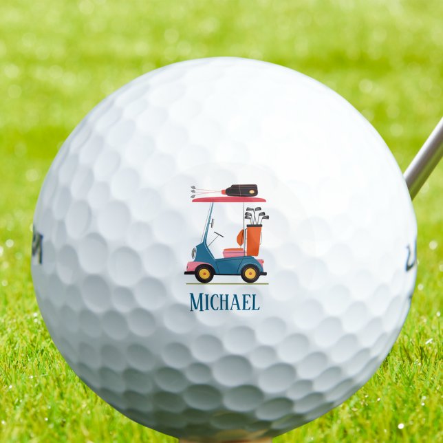 Vintage Retro Golf Cart Cute Blue Monogrammed  Balls (Creator Uploaded)