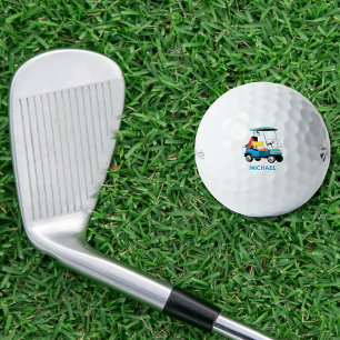 Vintage Retro Golf Cart Cute Blue Monogrammed Balls
