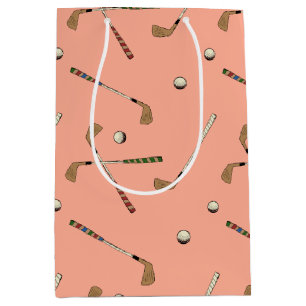 Vintage Retro Golf Golfer Club Ball Pattern Peach Medium Gift Bag