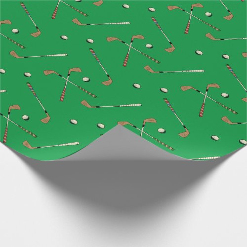 Vintage Retro Golf Golfer Club Balls Pattern Green Wrapping Paper