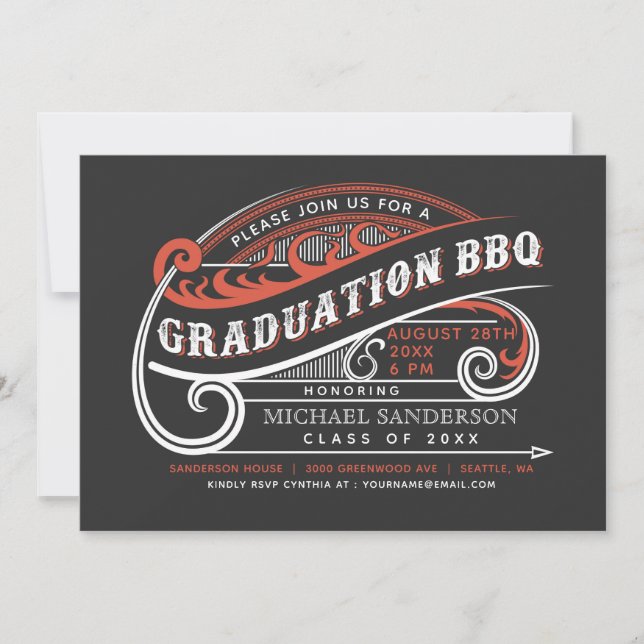 Vintage Retro Graduation BBQ Invitations (Front)