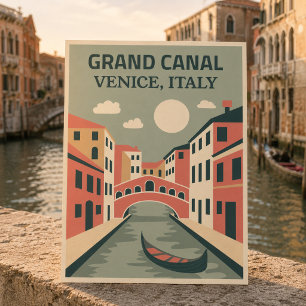 Vintage Retro Grand Canal Venice Italy Rustic Postcard