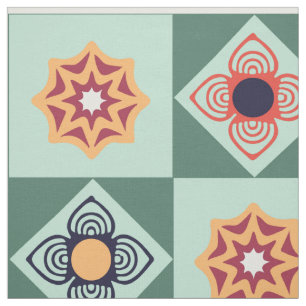 Vintage Retro Green Pattern Fabric