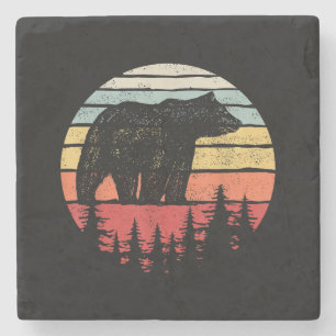 Vintage Retro Grizzly Bear Stone Coaster