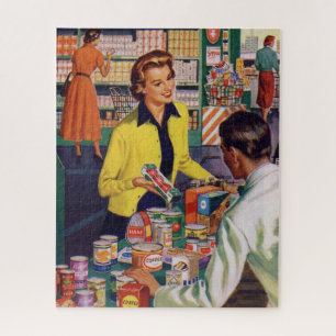 Vintage Retro Grocery Store Shopping Jigsaw Puzzle