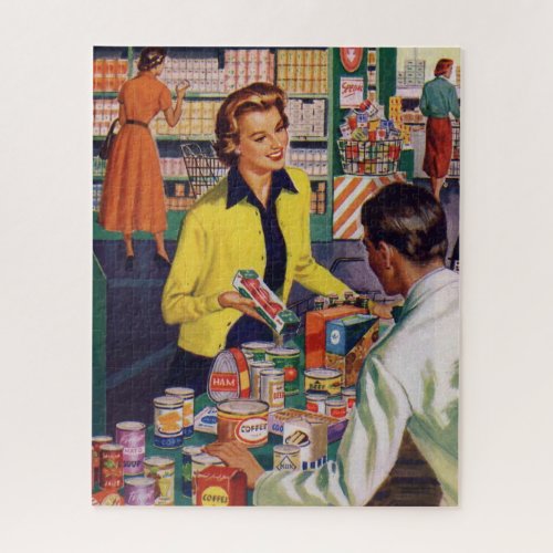 Vintage Retro Grocery Store Shopping   Jigsaw Puzzle