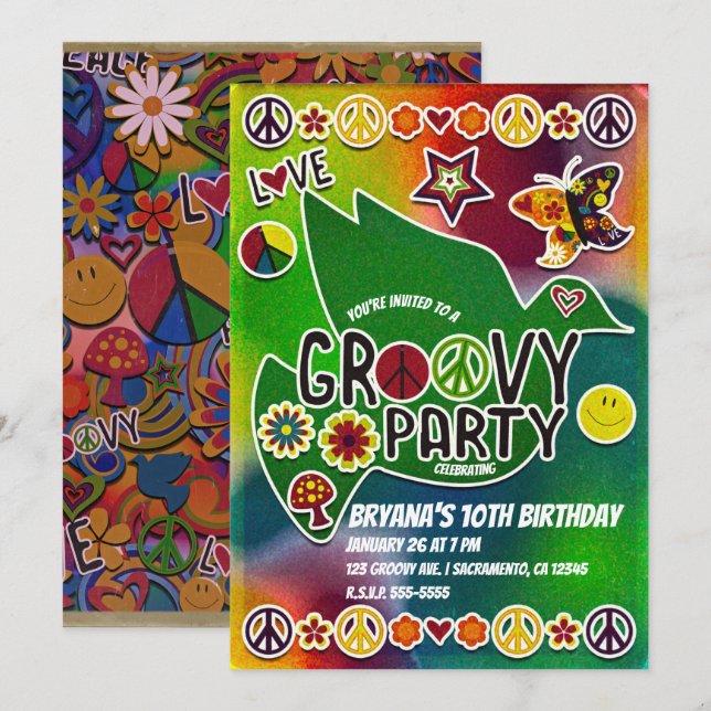 Vintage Retro Groovy 60's Sixties Birthday Party Invitation (Front/Back)